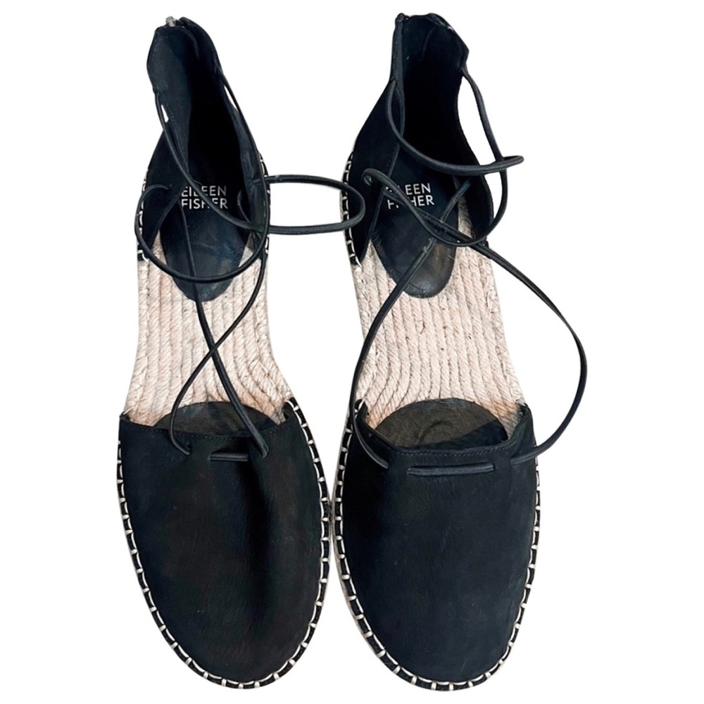 Eileen Fisher Lace Up Espadrille Sandal Black Size 7